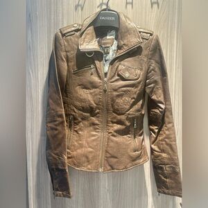 Danier Brown Leather Moto-Style Zip Jacket